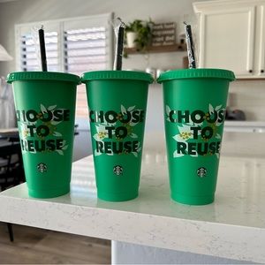 ♻️ 3 Starbucks Earth Day Anniversary 2023 Reusable 24 Oz Venti Green Tumbler